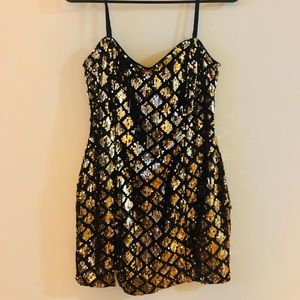 Sequin black & gold NYE mini dress